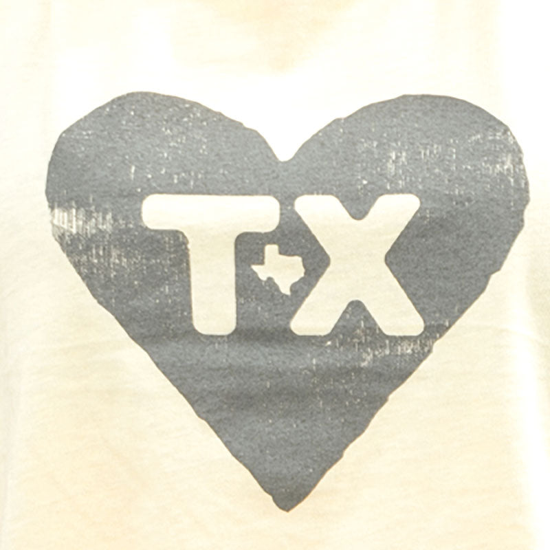 Texas Heart Women's Racerback Crop Tank, Pale Yellow with grey heart and TX