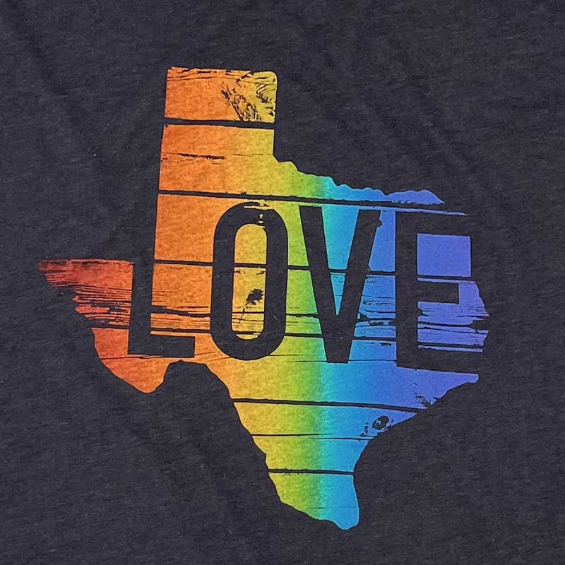 Texas Love T-shirt, rainbow split fountain screen print