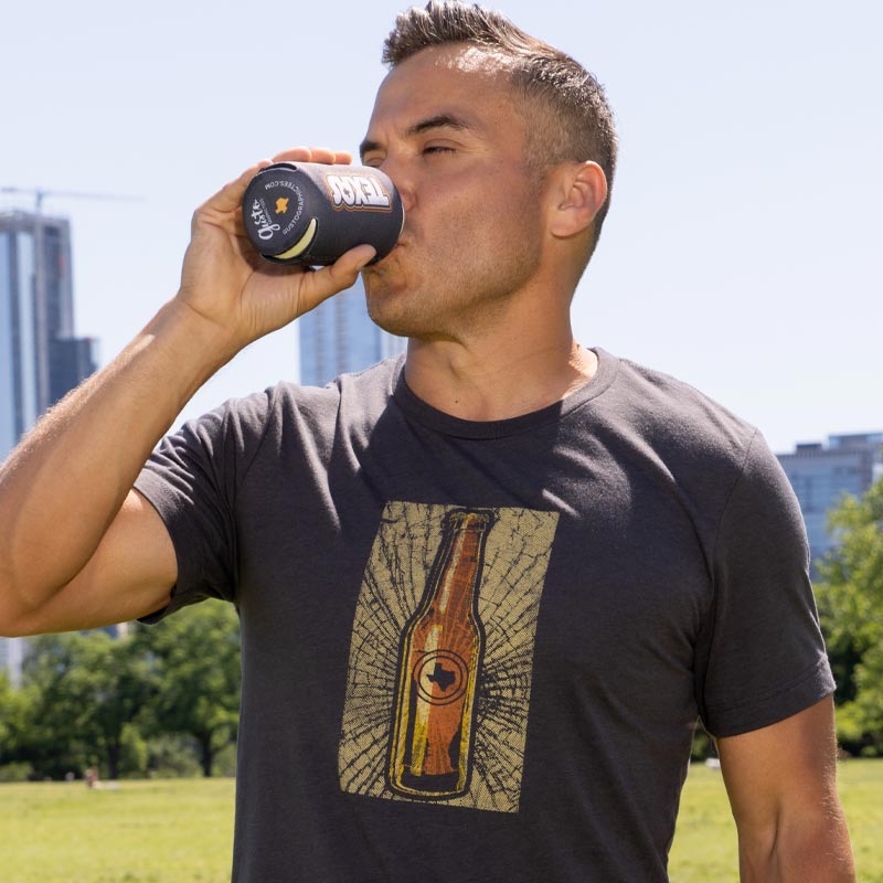 Texas Beer, Texas beer bottle, beer bottle, t-shirt, dark grey t-shirt, Texas shirt