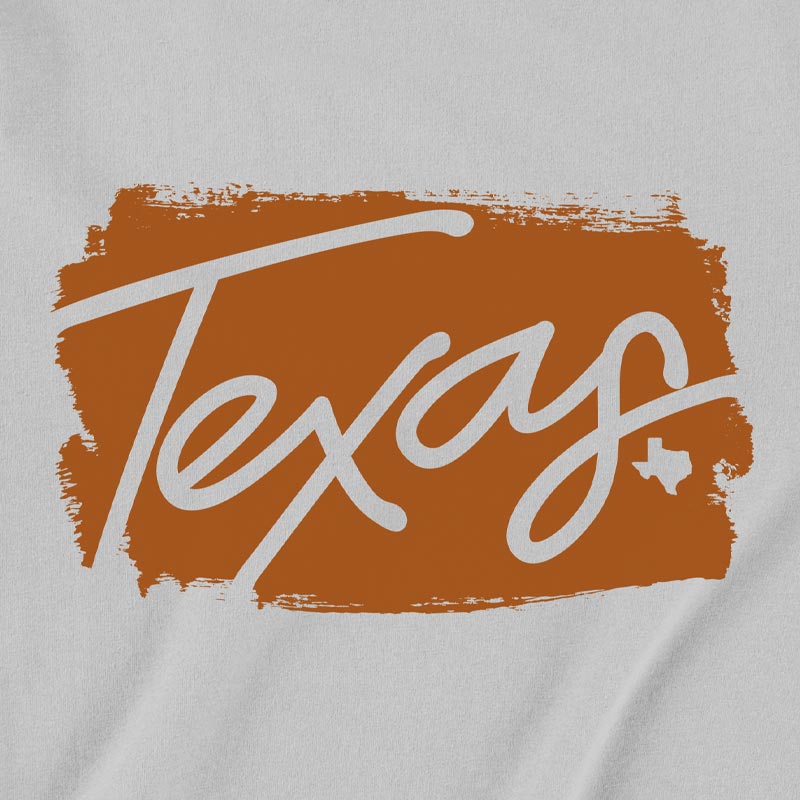 Texas t-shirt with burnt orange painter styled graphic