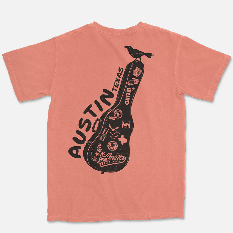 Carry-On Austin guitar case graphic t-shirt terracotta Comfort Colors 1717 back print