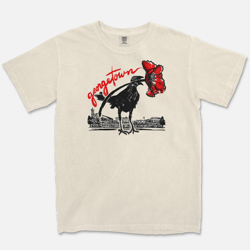 Red Poppy Georgetown Texas grackle t-shirt printed on Comfort Colors 1717 ivory