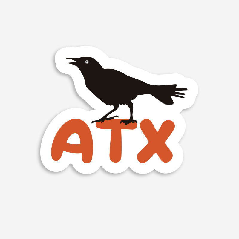 ATX Perch vinyl sticker featuring original Austin-inspired bird artwork, printed on durable weather-resistant vinyl by Gusto Graphic Tees.