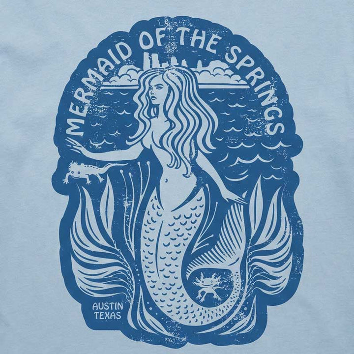 Close-up of Barton Springs mermaid design inspired by Austin swimming hole