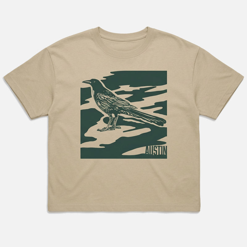 Flat lay front view of City Camo Austin women’s heavyweight garment-dyed t-shirt 