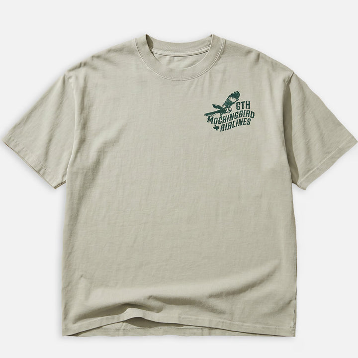 Mockingbird Airlines Georgetown Texas oversized heavyweight T-shirt in Sage with vintage front chest graphic