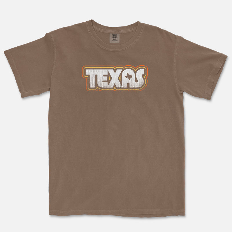 Retro Texas graphic printed on Comfort Colors 1717 Espresso vintage garment-dyed t-shirt