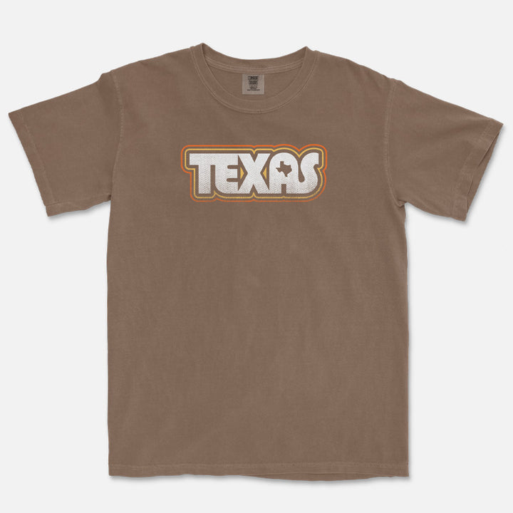 Retro Texas graphic printed on Comfort Colors 1717 Espresso vintage garment-dyed t-shirt