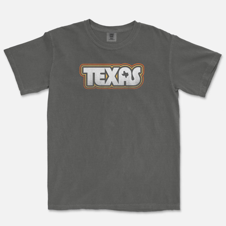 Retro Texas graphic printed on Comfort Colors 1717 Pepper vintage garment-dyed t-shirt