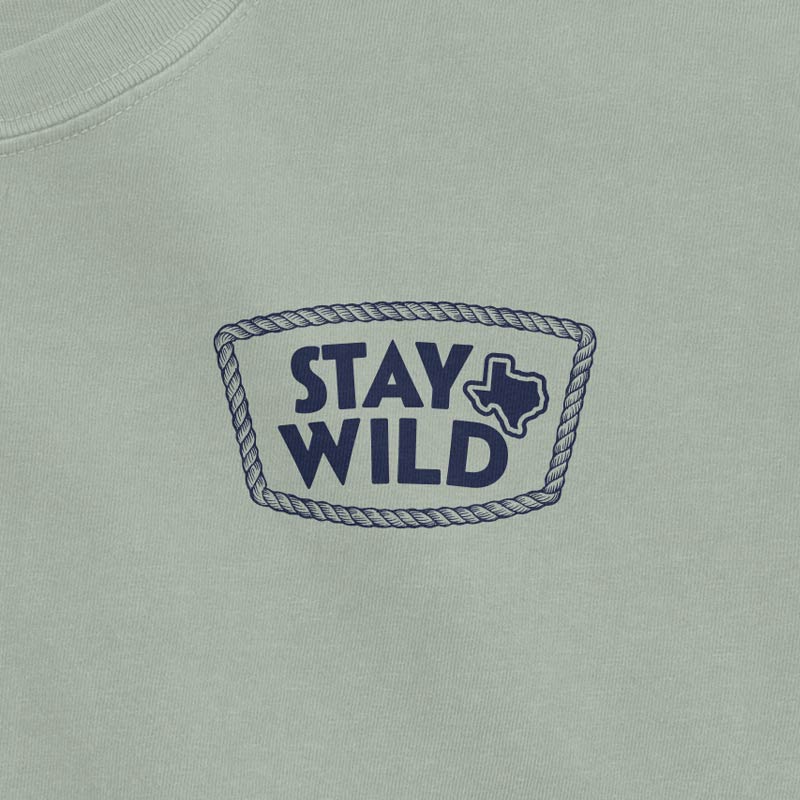 Stay Wild Texas pocket graphic with rope border printed on Comfort Colors 1717 Bay t-shirt