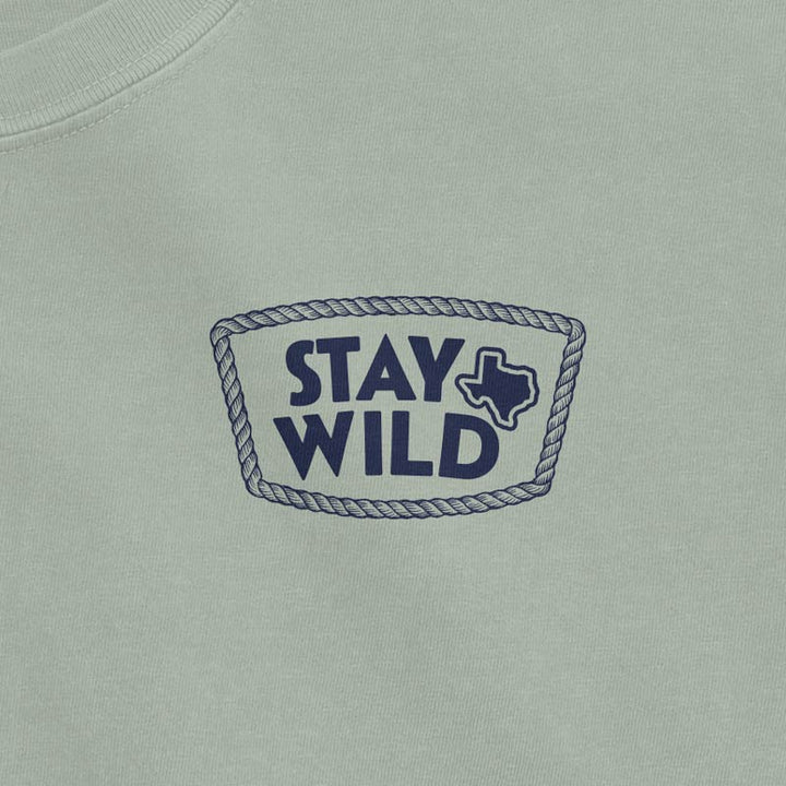 Stay Wild Texas pocket graphic with rope border printed on Comfort Colors 1717 Bay t-shirt