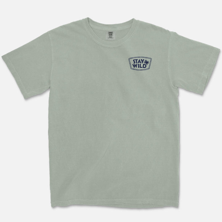 Stay Wild Texas pocket graphic with rope border printed on Comfort Colors 1717 Bay t-shirt
