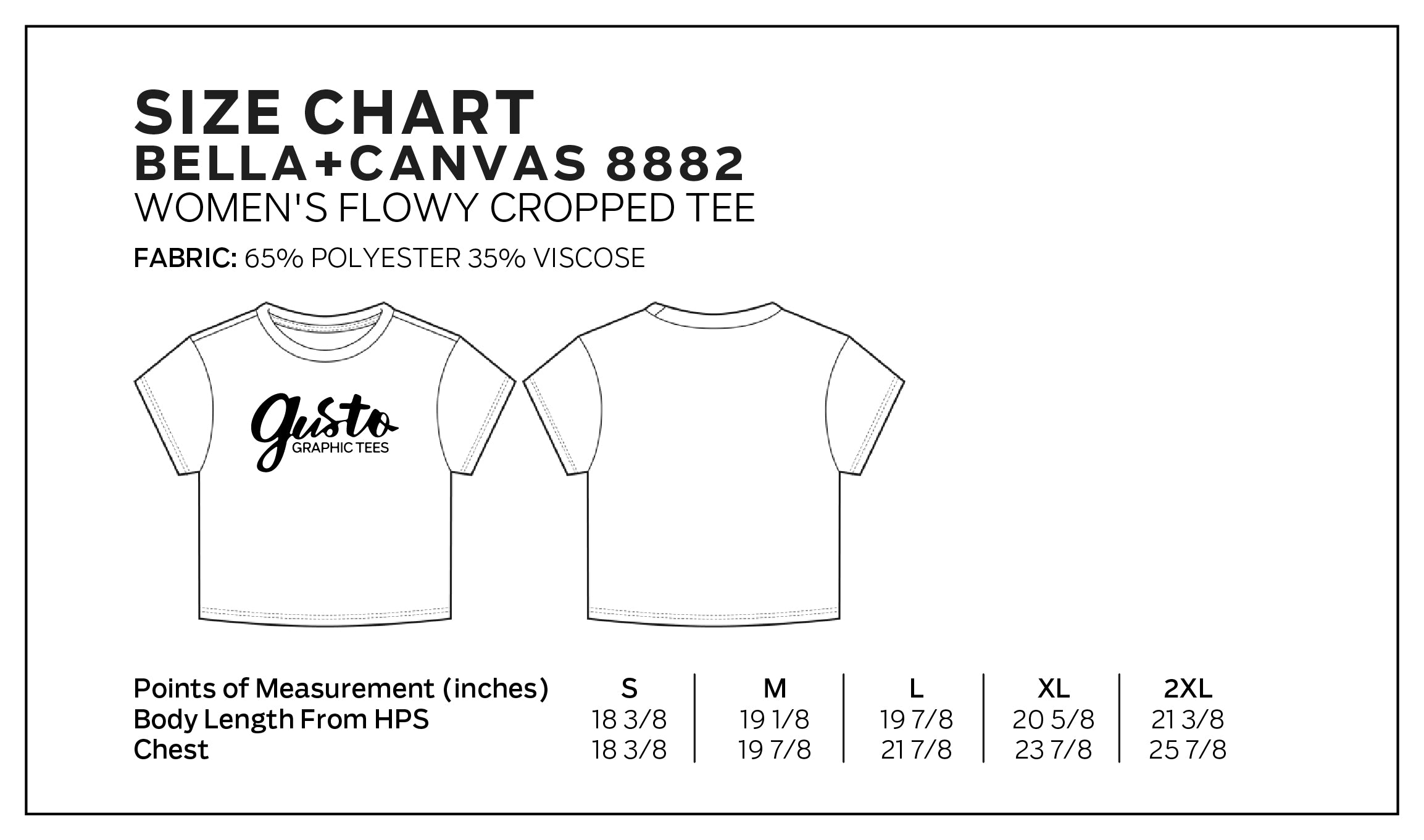 Bella + Canvas Size Chart for 8882, Women's Flowy Cropped Tee