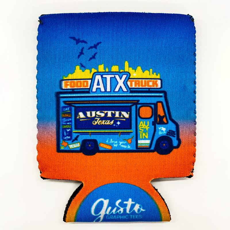 Austin Texas Food Truck Neoprene can cooler, Austin Texas Food Trucks, Austin Texas Food Truck Colorful Can Cooler, ATX Food Trucks, Can Cooler , Texas Koozie