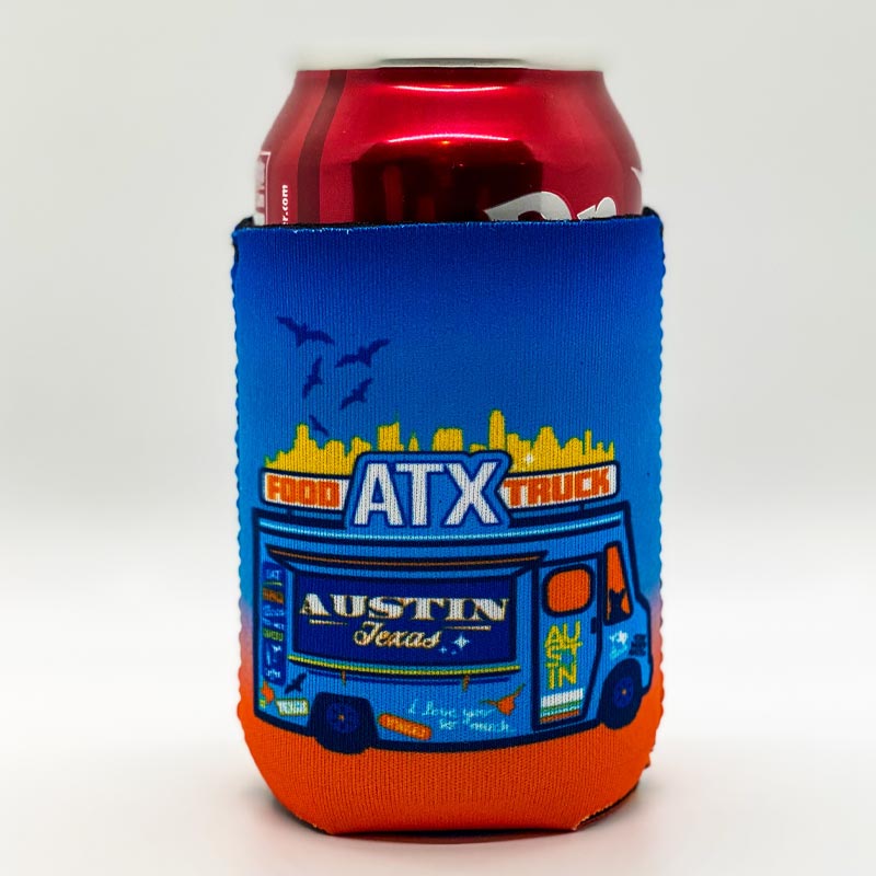 Austin Texas Food Truck Neoprene can cooler, Austin Texas Food Trucks, Austin Texas Food Truck Colorful Can Cooler, ATX Food Trucks, Can Cooler , Texas Koozie