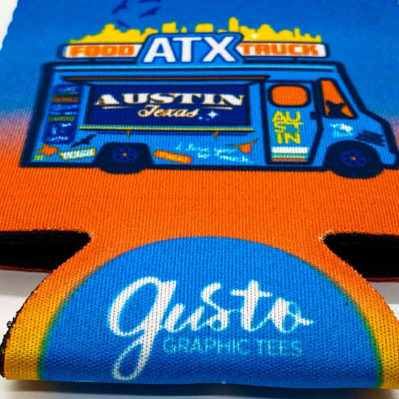 Austin Texas Food Truck Neoprene can cooler, Austin Texas Food Trucks, Austin Texas Food Truck Colorful Can Cooler, ATX Food Trucks, Can Cooler , Texas Koozie