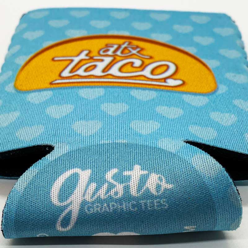 ATX Taco Love Neoprene Can Cooler, Austin, Texas Taco Love, Taco Koozie, Taco can cooler, Taco Love Graphic Can Cooler by Gusto Graphic Tees