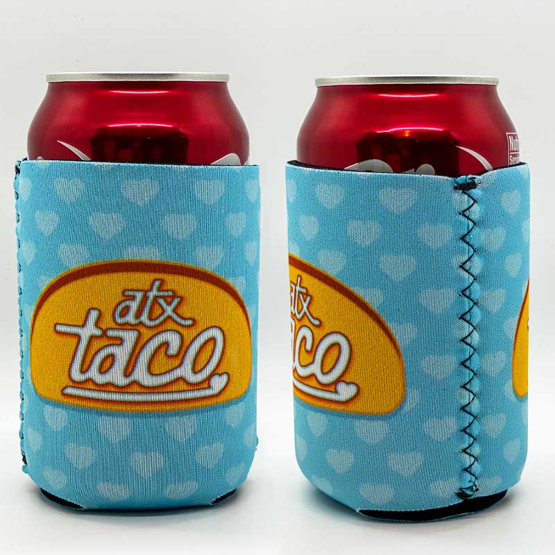 ATX Taco Love Neoprene Can Cooler, Austin, Texas Taco Love, Taco Koozie, Taco can cooler, Taco Love Graphic Can Cooler by Gusto Graphic Tees