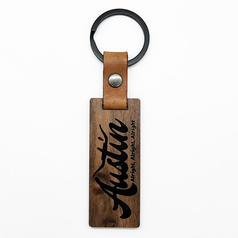 Alright Austin Walnut/Leather keychain