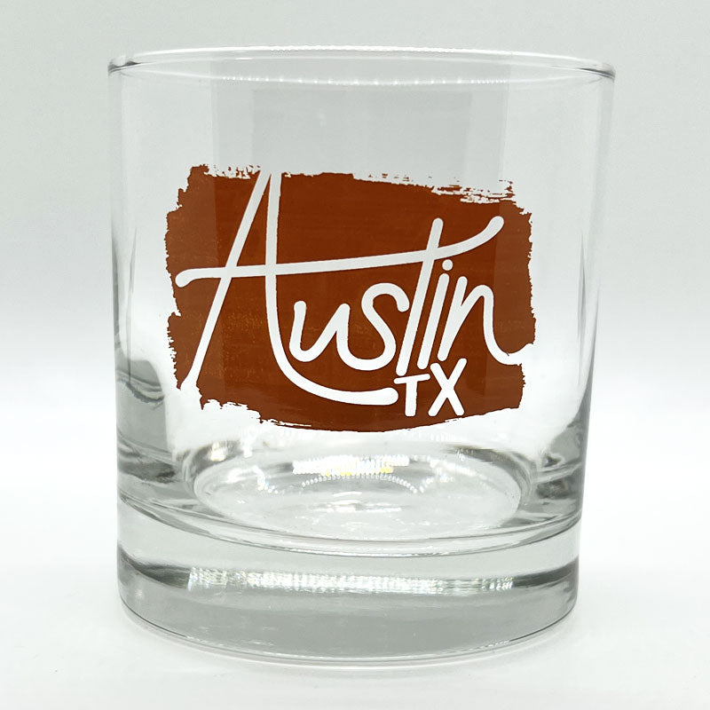 Austin Ink 11oz Rocks Glass | Austin Drinkware | Gusto Graphic Tees 