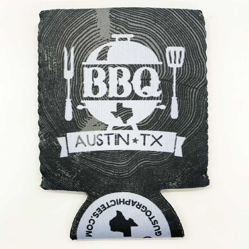 Texas BBQ Can Cooler, Texas Barbecue can Cooler, Texas Koozie,  Neoprene Can Cooler, Texas Beer Design designed by Gusto Graphic Tees