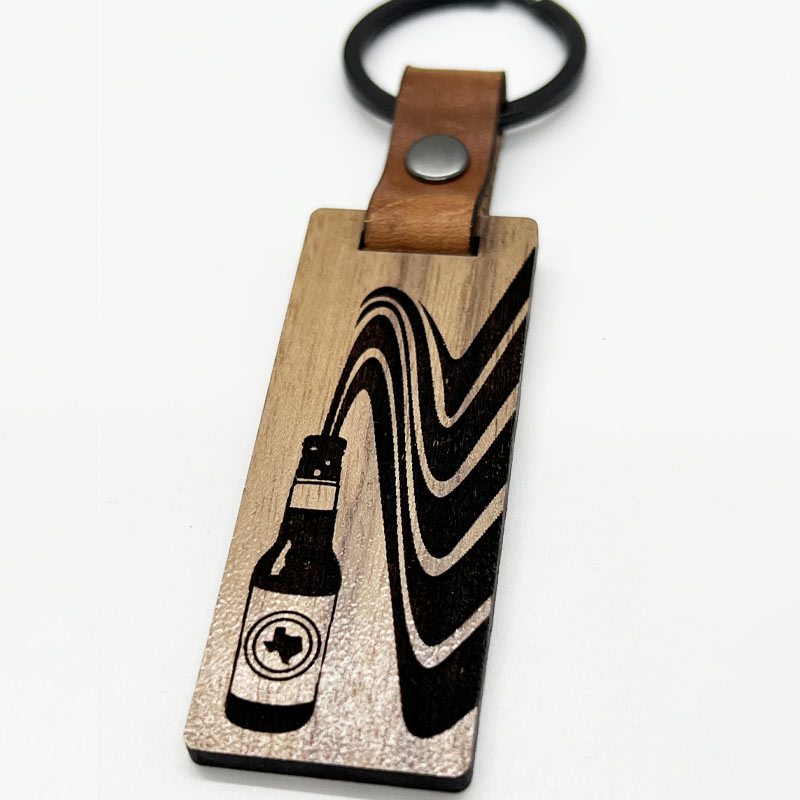 Beer Swirl Walnut/Leather keychain, handmade keychain, Glowforge keychain