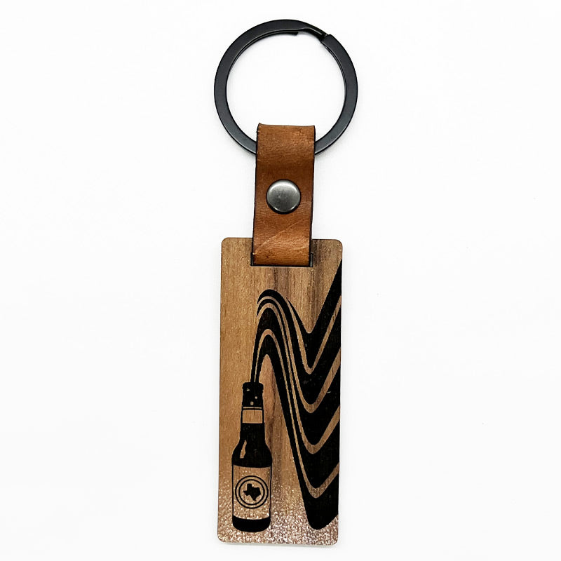 Beer Swirl Walnut/Leather keychain, handmade keychain, Glowforge keychain