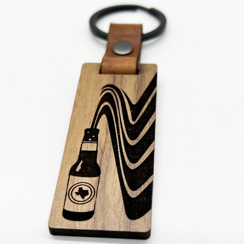 Beer Swirl Walnut/Leather keychain, handmade keychain, Glowforge keychain