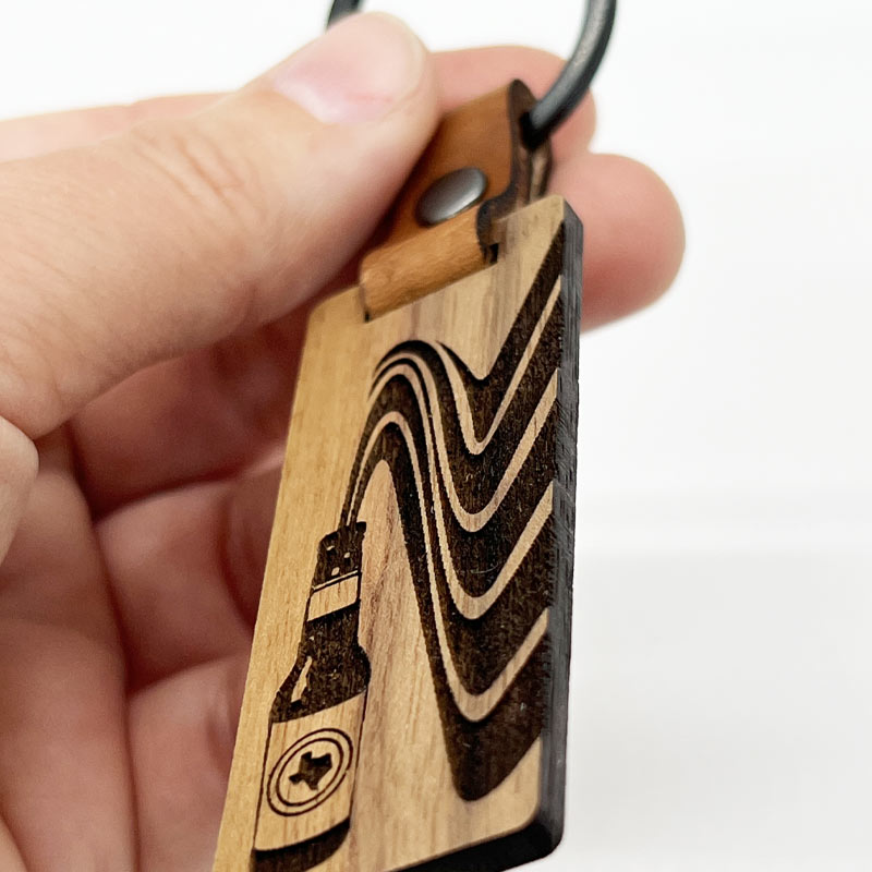 Beer Swirl Walnut/Leather keychain, handmade keychain, Glowforge keychain
