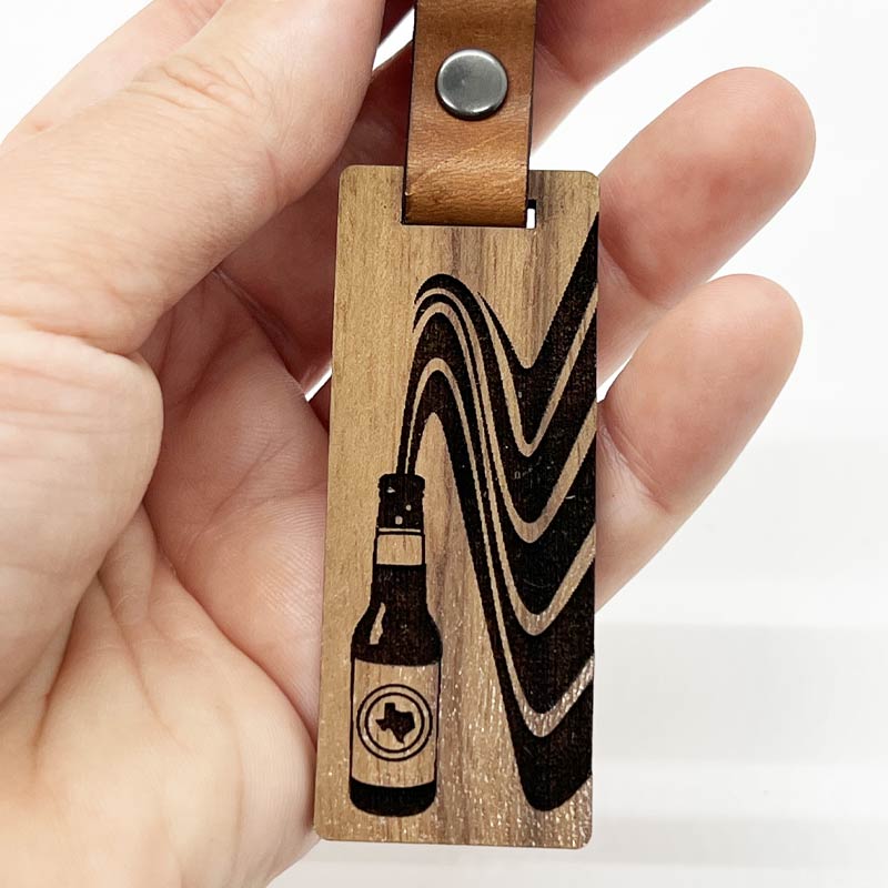 Beer Swirl Walnut/Leather keychain, handmade keychain, Glowforge keychain