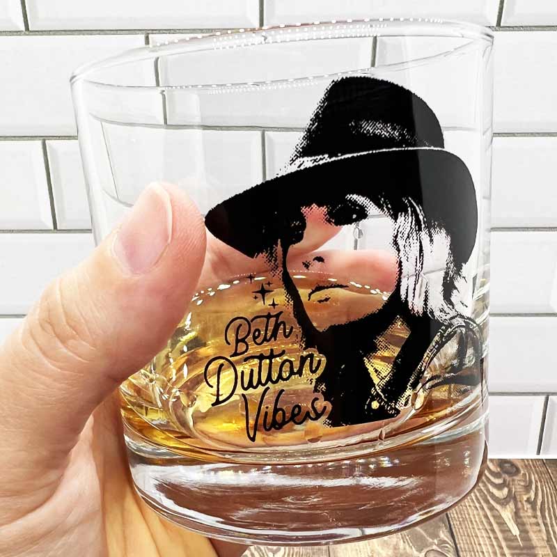 Beth Dutton, Yellowstone TV Dutton Ranch Bozeman Montana - Old Fashioned Crystal Whiskey Glass, Rocks Shot Glass, Bourbon Glass - 11 oz capacity - Made in the USA