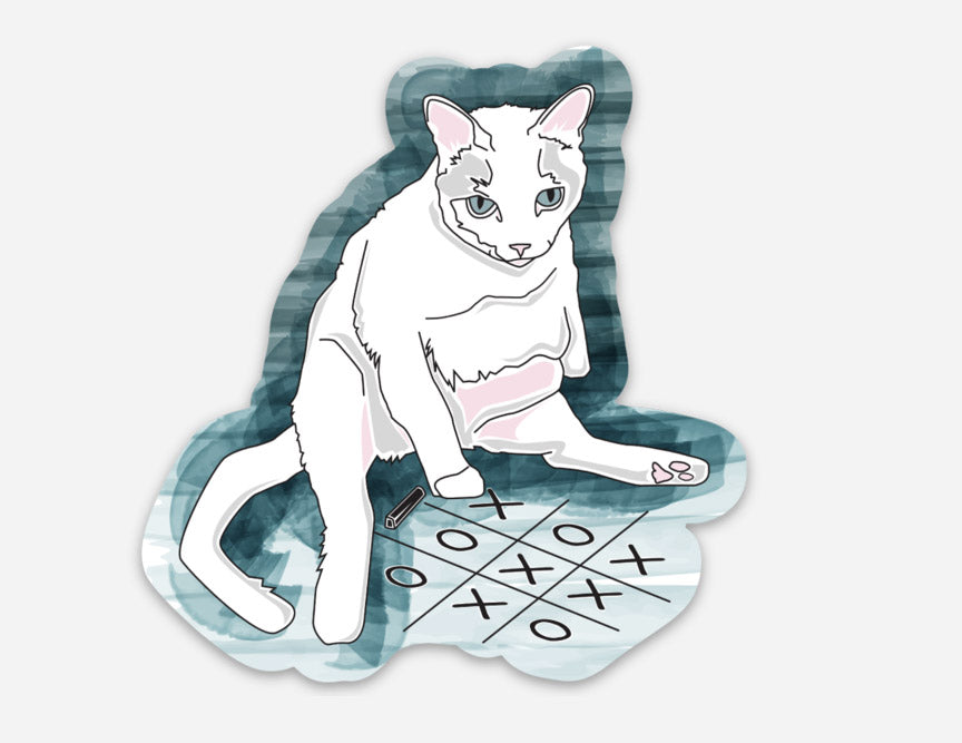 CAT, Tic Tac Toe, cat, tied game, cat got tail, cat sticker, vinyl sticker, xoxo, feline, I love stickers