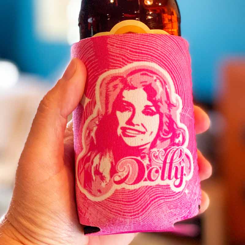 Pink Dolly Parton Koozie, Can cooler, can beverage holder, Dolly Koozie, great Dolly Parton gift, can holder, beer holder, 2 doors down lyrics, Dolly Parton lyrics, laughing and drinking and having a party, 2 doors down