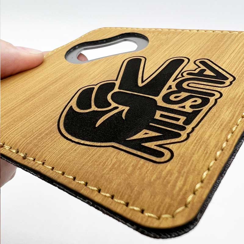 Groovy Austin Peace Bamboo Leatherette Coaster with Bottle Opener