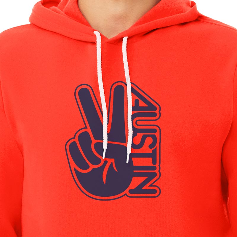 Groovy Austin Hoodie, Poppy sweatshirt with navy ink