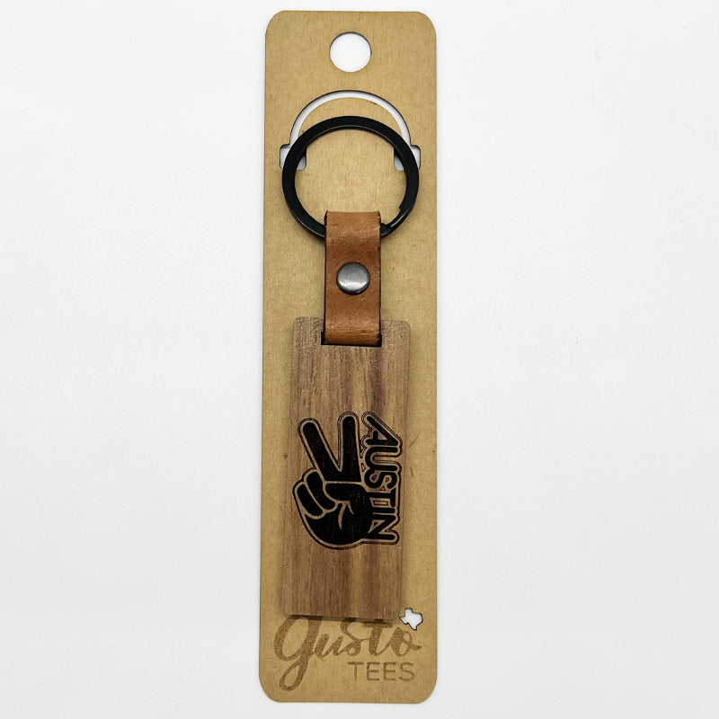Groovy Austin Walnut/Leather keychain, Glowforge handmade keychain