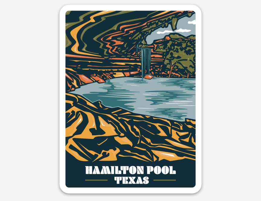 Hamilton pool, texas sticker, Hamilton pool texas sticker, Hamilton pool, visit Hamilton pool, vinyl sticker
