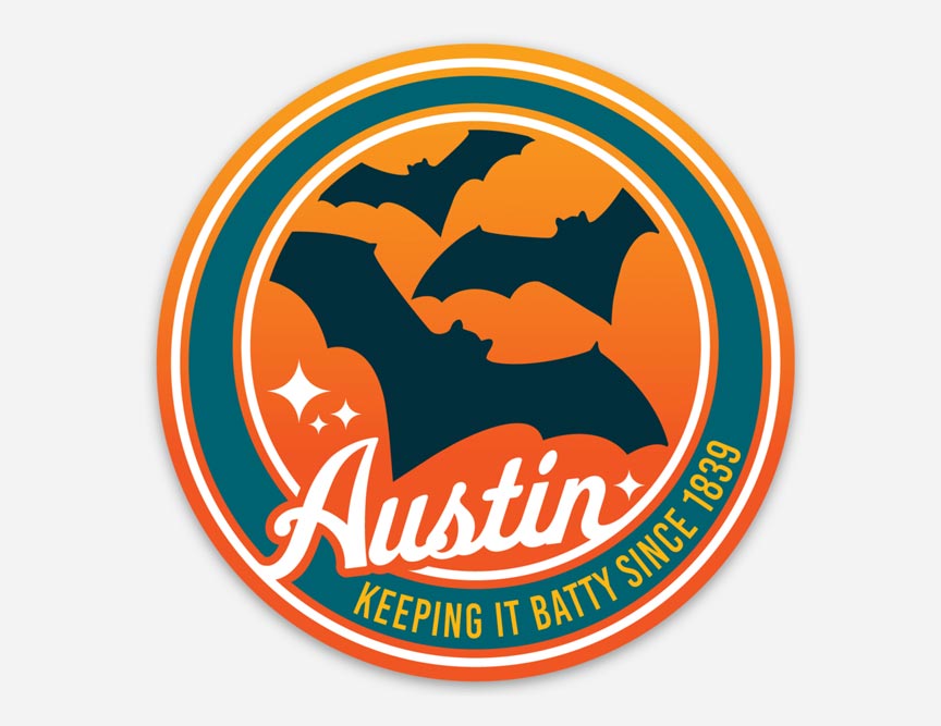 Keep Austin Batty Sticker, Austin, Texas, Gusto Graphic Tees