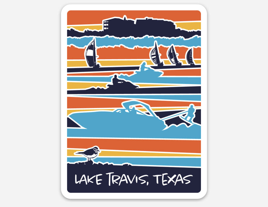 Lake Travis, Lake Travis sticker, vinyl sticker, texas sticker, Lake Travis life, boating, sailing sticker, killdeer sticker