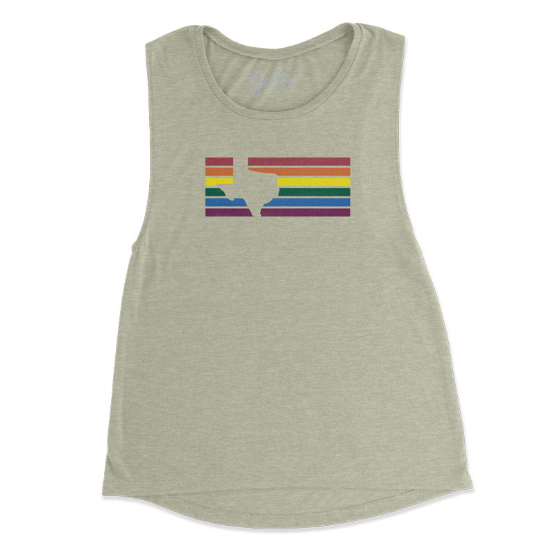 Texas Stripes Rainbow, graphic tank, graphic vintage tank, texas pride, LGBTQ pride, LGBTQ texas, pride, texas t shirt, texas tank, muscle tank