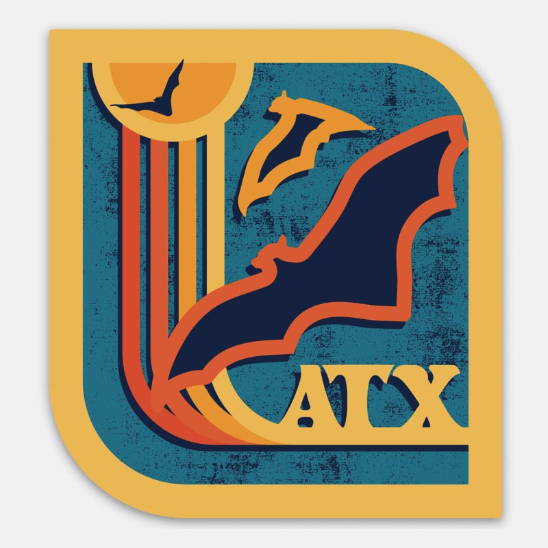 Austin Bat Sticker, Austin Texas Bat sticker, bats, Austin, texas, vinyl sticker, retro sticker