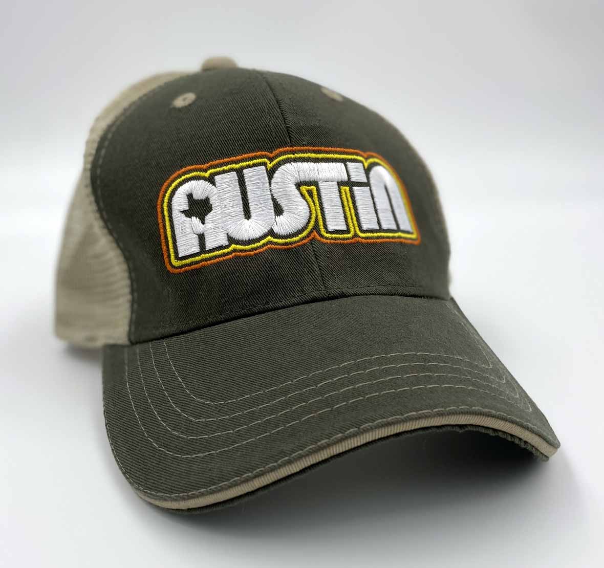 Retro Austin Trucker Cap by Gusto Graphic Tees - Texas cap, texas hat, Austin hat, Austin Texas 
