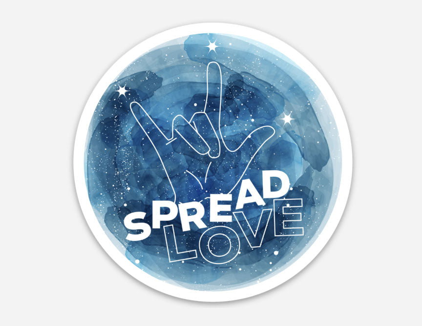 spread love, love, sign language love sign, love sign, sign language, love, love sticker, vinyl sticker, space, love and kindness