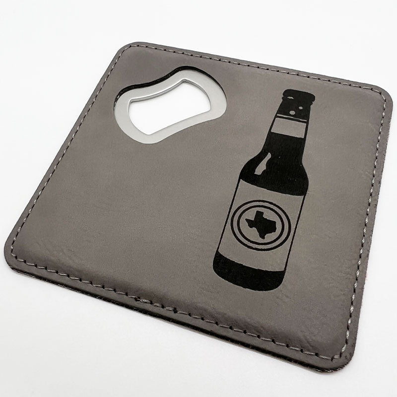 Texas Beer Gray Leatherette Coaster with Bottle Opener