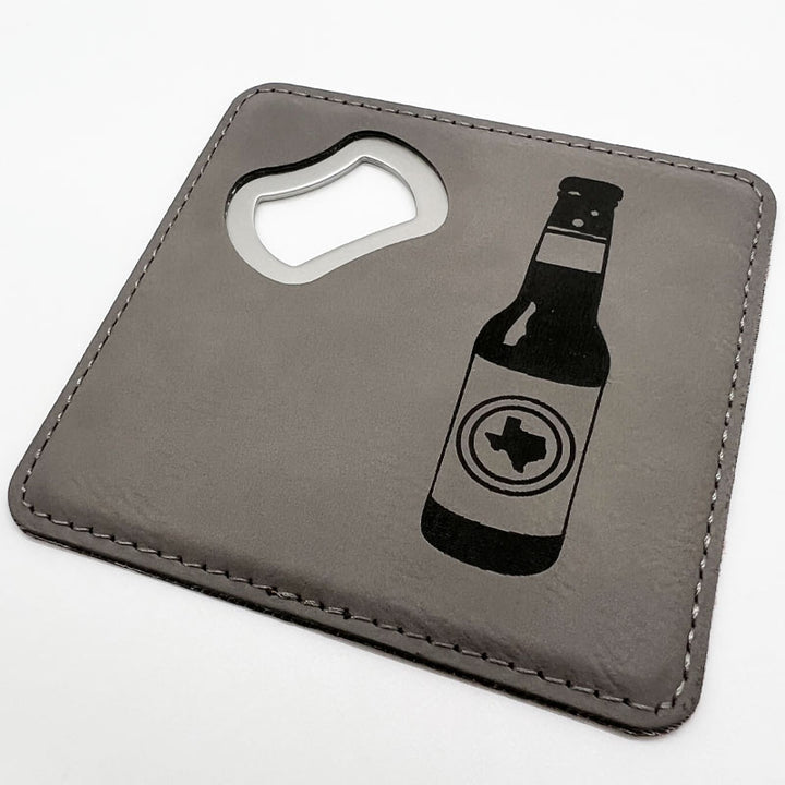 Texas Beer Gray Leatherette Coaster with Bottle Opener