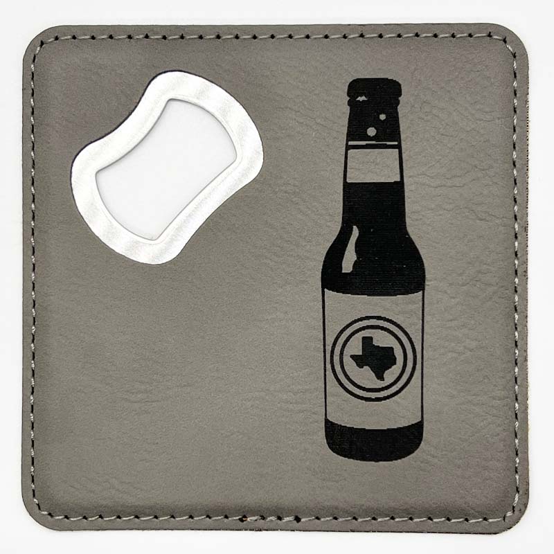 Texas Beer Gray Leatherette Coaster with Bottle Opener