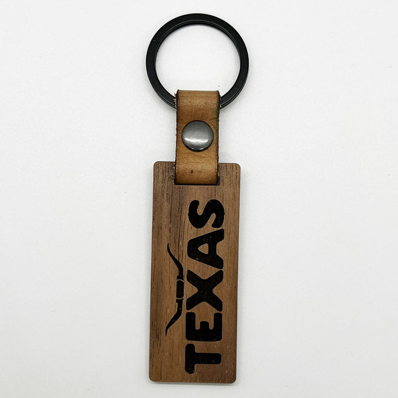 exas Longhorn Walnut/Leather keychain, Texas keychain, Glowforge handmade keychain