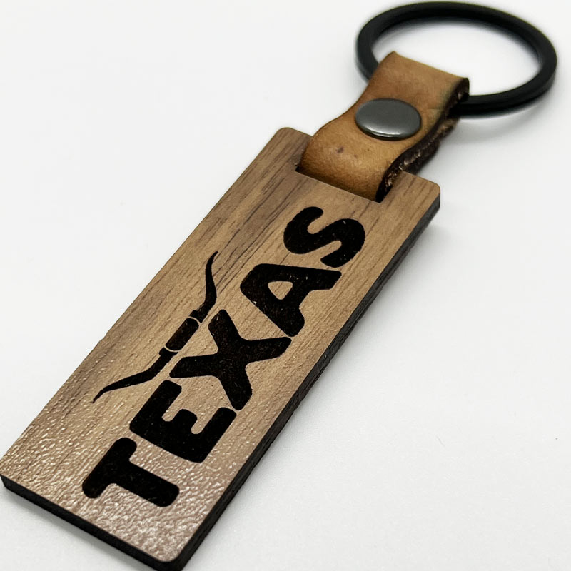 exas Longhorn Walnut/Leather keychain, Texas keychain, Glowforge handmade keychain