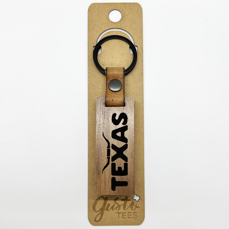 exas Longhorn Walnut/Leather keychain, Texas keychain, Glowforge handmade keychain