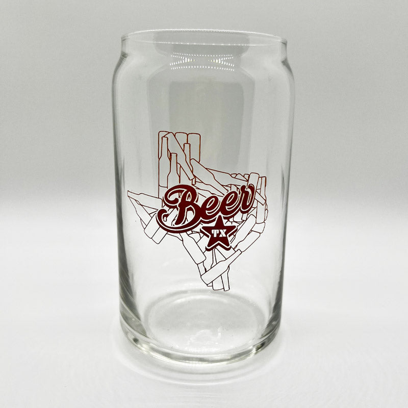 Texas Bottle State 16oz Can Glass, Texas Beer, Pint Glass, Can Pint Glass